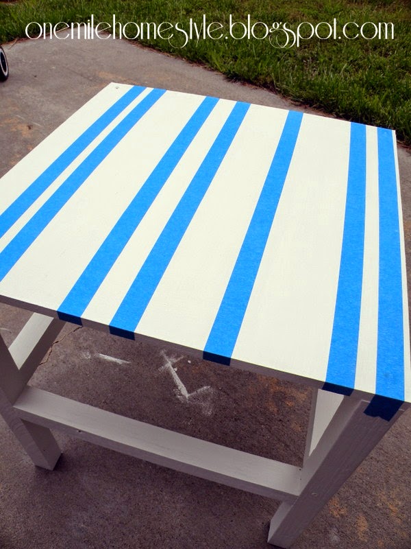 Painting Stripes on a Scrap Wood Outdoor Table