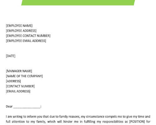 Resignation Letter for Family Reasons Resignation Letter for Family Reasons
