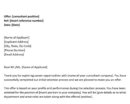Consultant Offer Letter Consultant Offer Letter