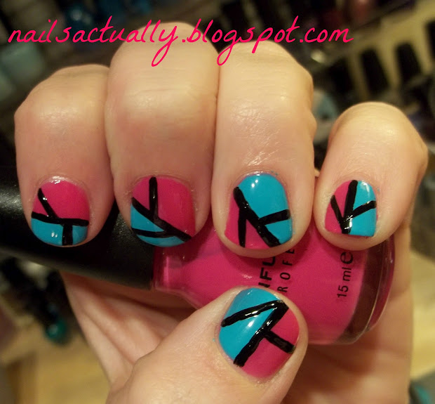 nails pink and teal color