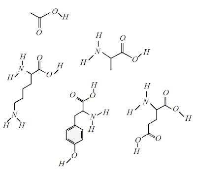 Estrutura química do acetato de glatirâmer (C25H45N5O13). Observação: o remédio é composto por ácido L-glutâmico, L-alanina, L-tirosina, L-lisina e ácido acético. formula quimica acetato glatiramer estrutura