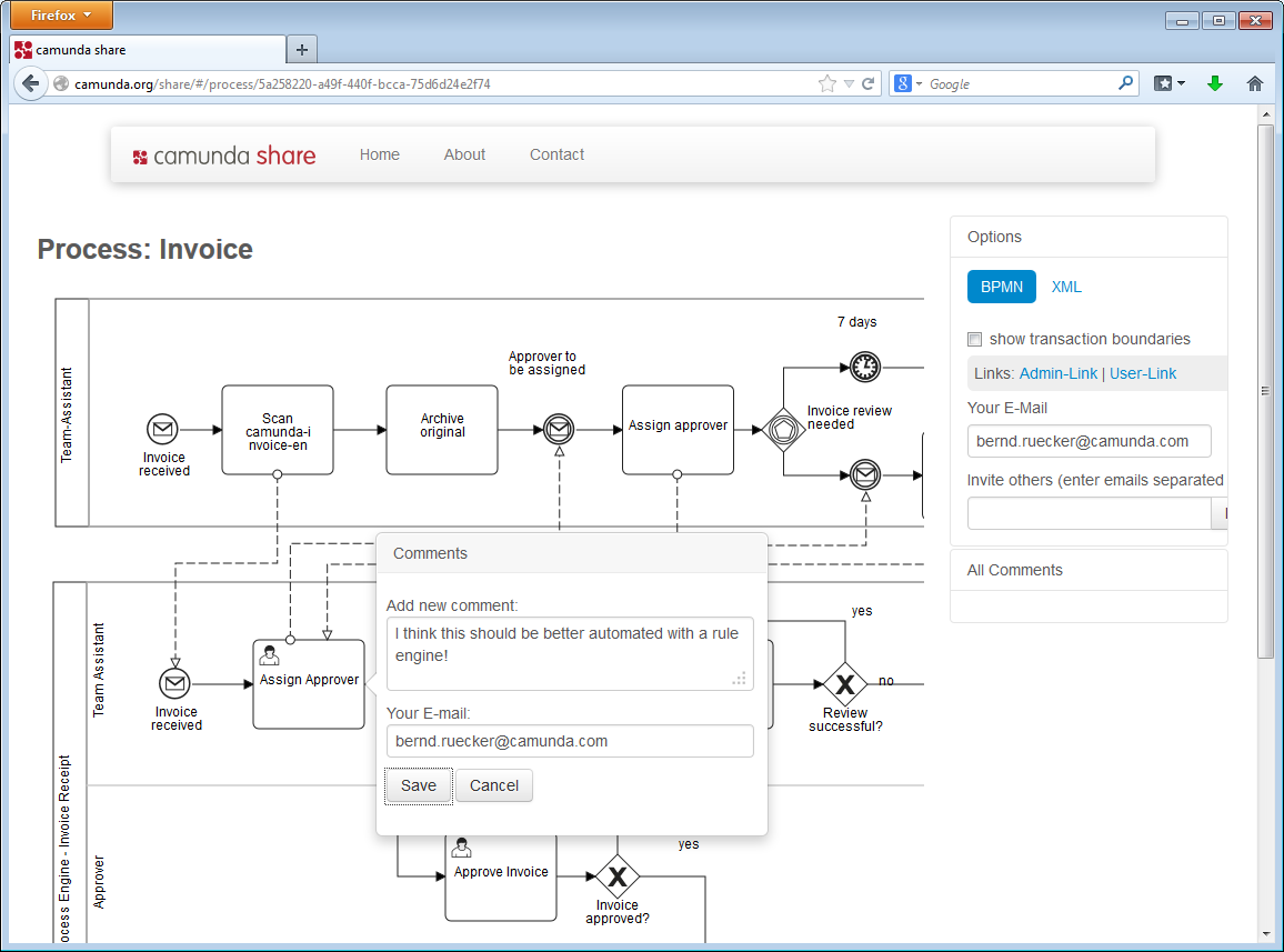 camunda share: Discuss your BPMN 2.0 process model in the cloud