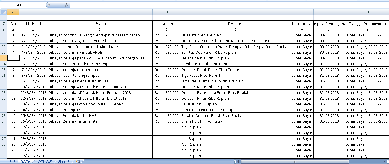 Tutorial Cara Membuat Kwitansi Dana Bos Otomatis Di Excel