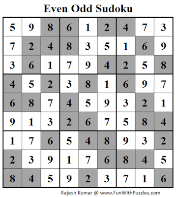 Even Odd Sudoku (Fun With Sudoku #97) Solution