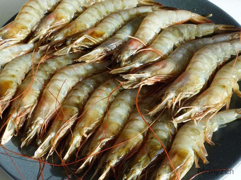 Crevettes crues.