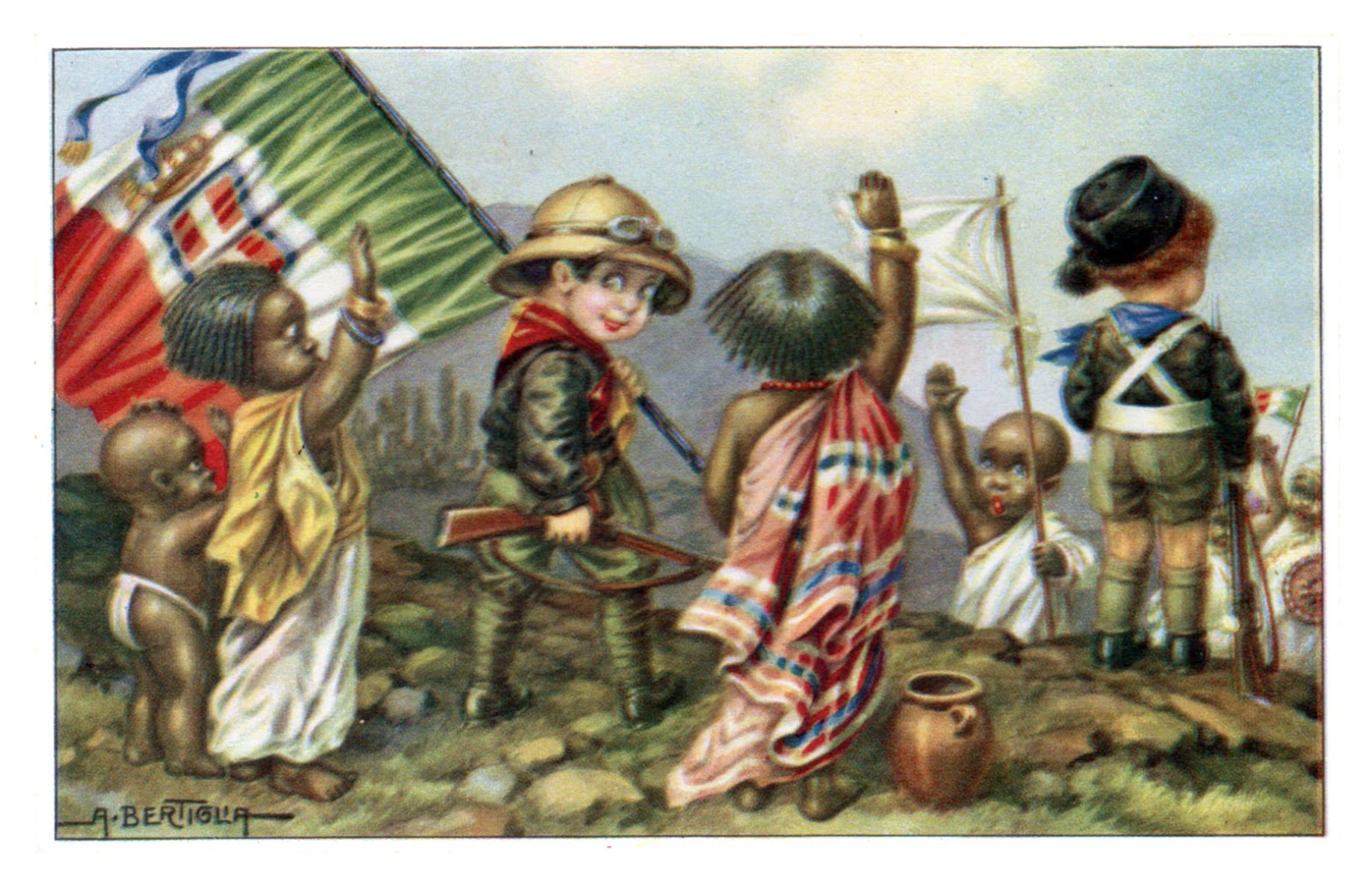 эфиопская армия в 1935. эфиопия и италия. эмилио де боно. эфиопия и италия. "дети-колонизаторы", художник аурелио бертилья.