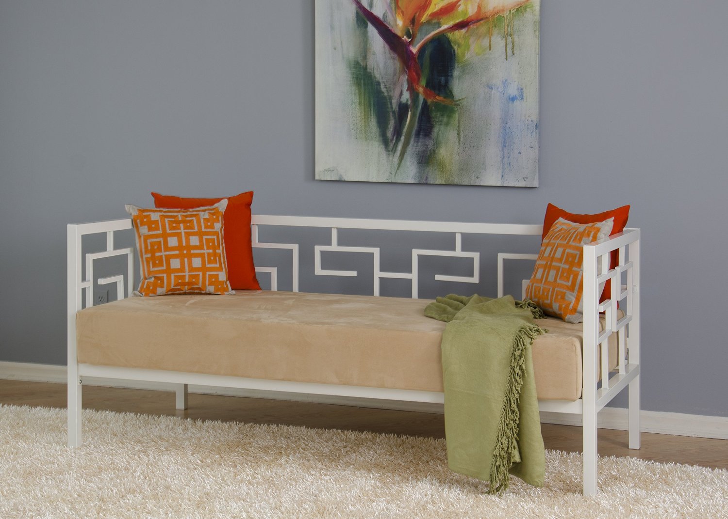 White Metal Frame Daybed with Trundle Roll Out & Pop Up Trundles