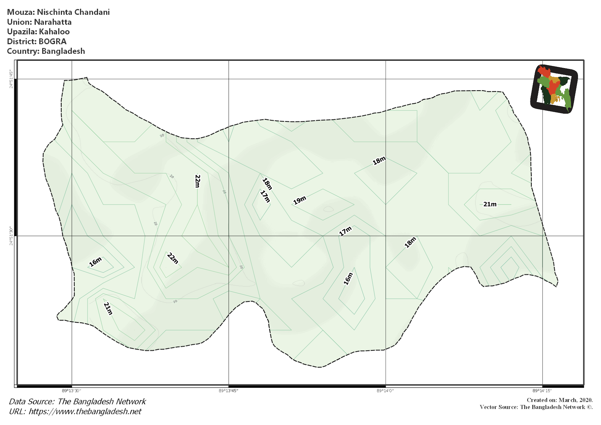Map of Nischinta Chandani Mouza of Kahaloo Upazila, BOGRA, Bangladesh.