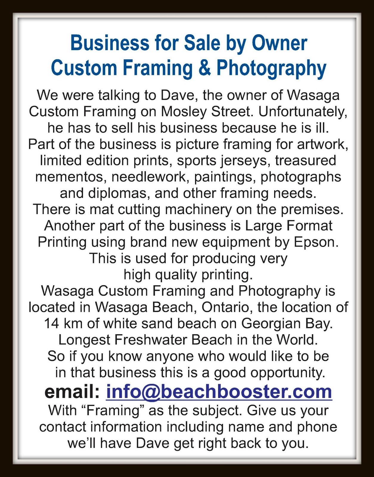 Beach Booster Wasaga Beach Business for Sale by Owner