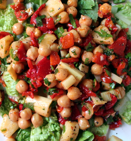 Chickpea, heart of palm, & roasted red pepper salad