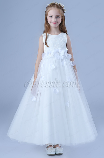 bowknot white wedding flower girl dress