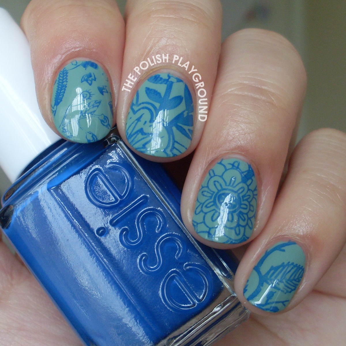 Blue Floral Stamping Nail Art