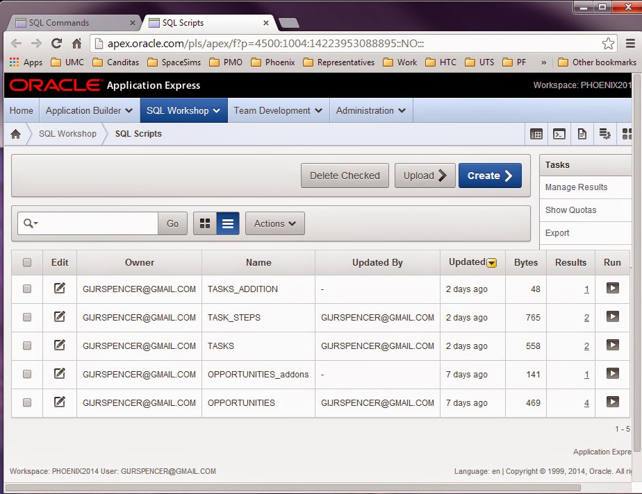 Data Dowsing Rod: Scripts in APEX (Application Express)