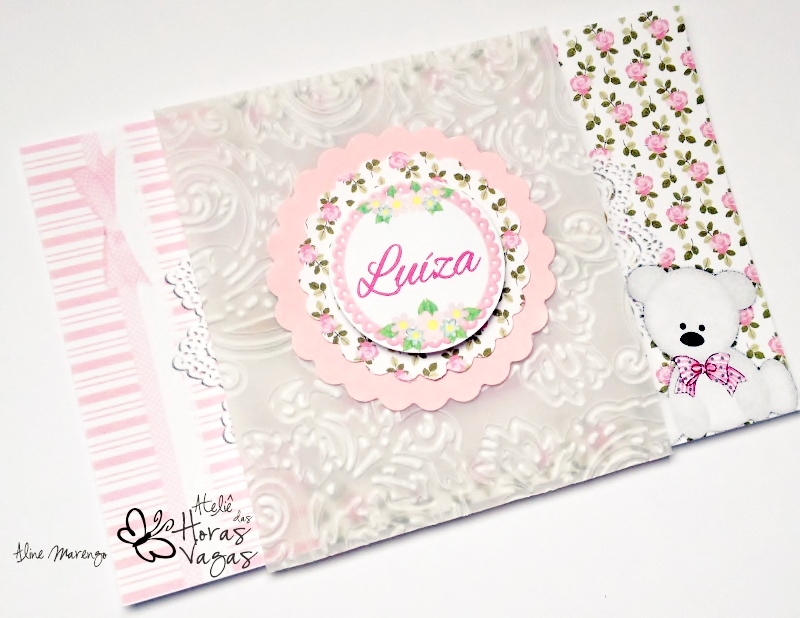 convite artesanal aniversário infantil ursinho urso listra floral rosa delicado menina provençal 1 aninho bebê