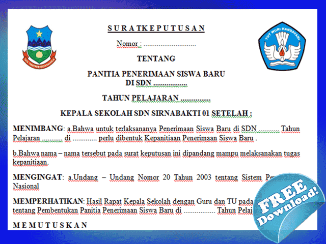 Contoh SK Panitia Penerimaan Siswa Baru - SEKOLAH KITA