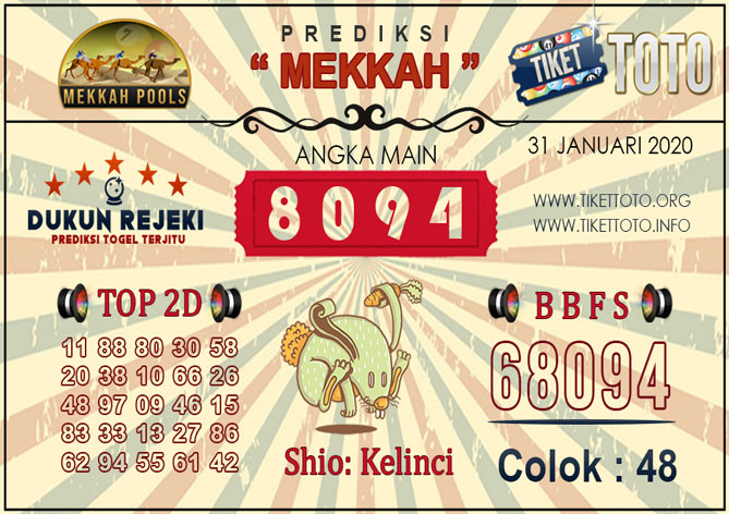Prediksi Togel MEKKAH TIKETTOTO 31 JANUARI 2020