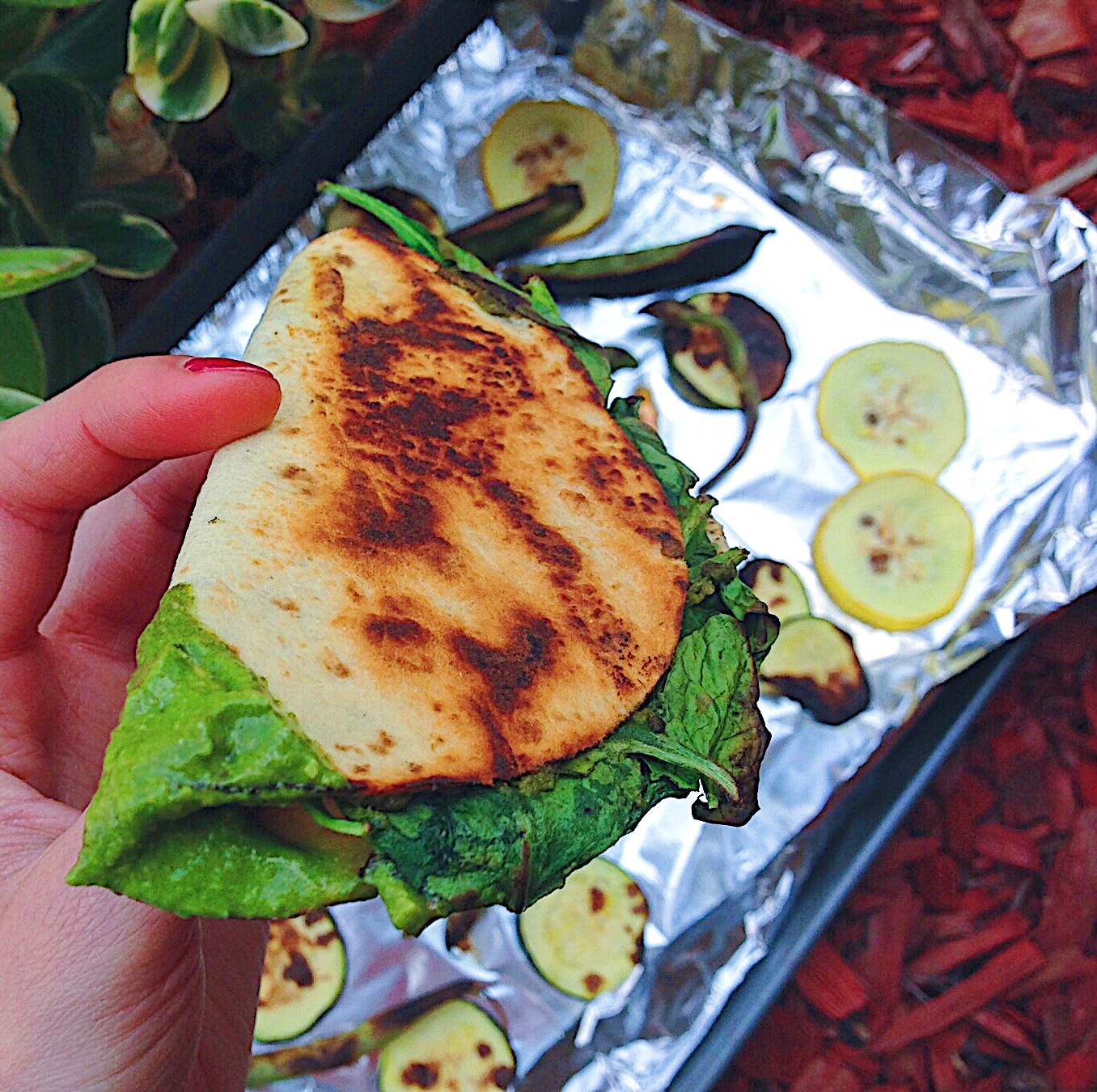 5Minute Crunchy Greens Quesadilla (Gluten Free, Vegan)