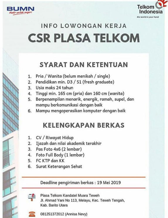 Lowongan Kerja Csr Plasa Telkom 2019 Lowongan Kerja Kalimantan
