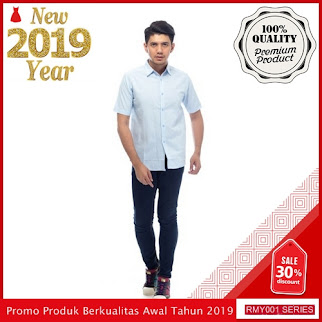 RMY185A26 Ar89 Kemeja Polos Katun Keren Biru Langit BMGShop