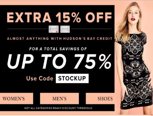 Hudson's Bay Up To 75% off with 15% Off Promo Code