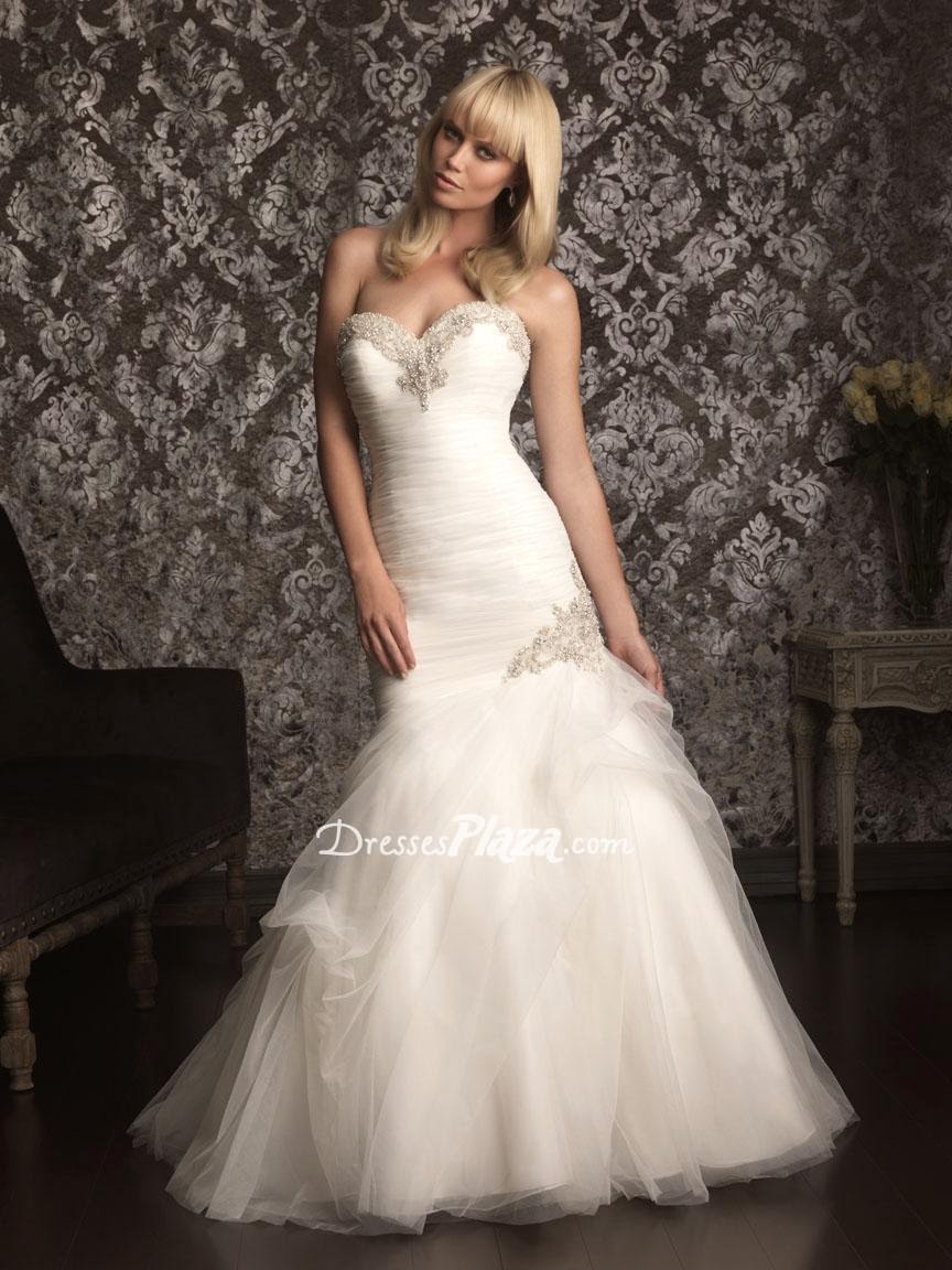 Beaded Sweetheart Strapless Slim A-line Lace-up Back Wedding Dress-1