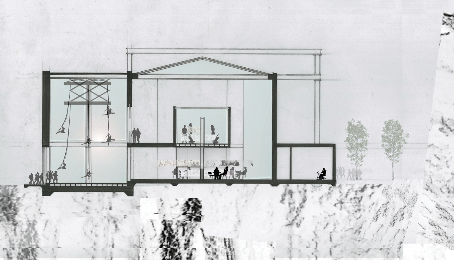 Sections: Aerial silks and life-drawing | Kit Tran Architectural Design 5