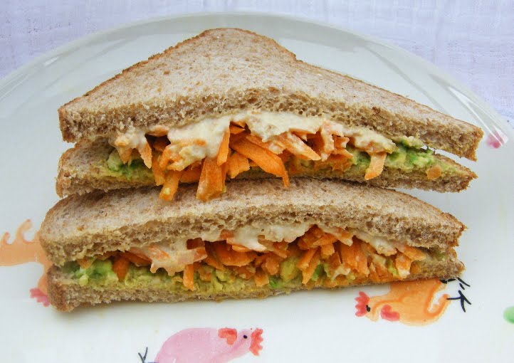 Carrot, Hummus & Avocado Sandwiches Tinned Tomatoes