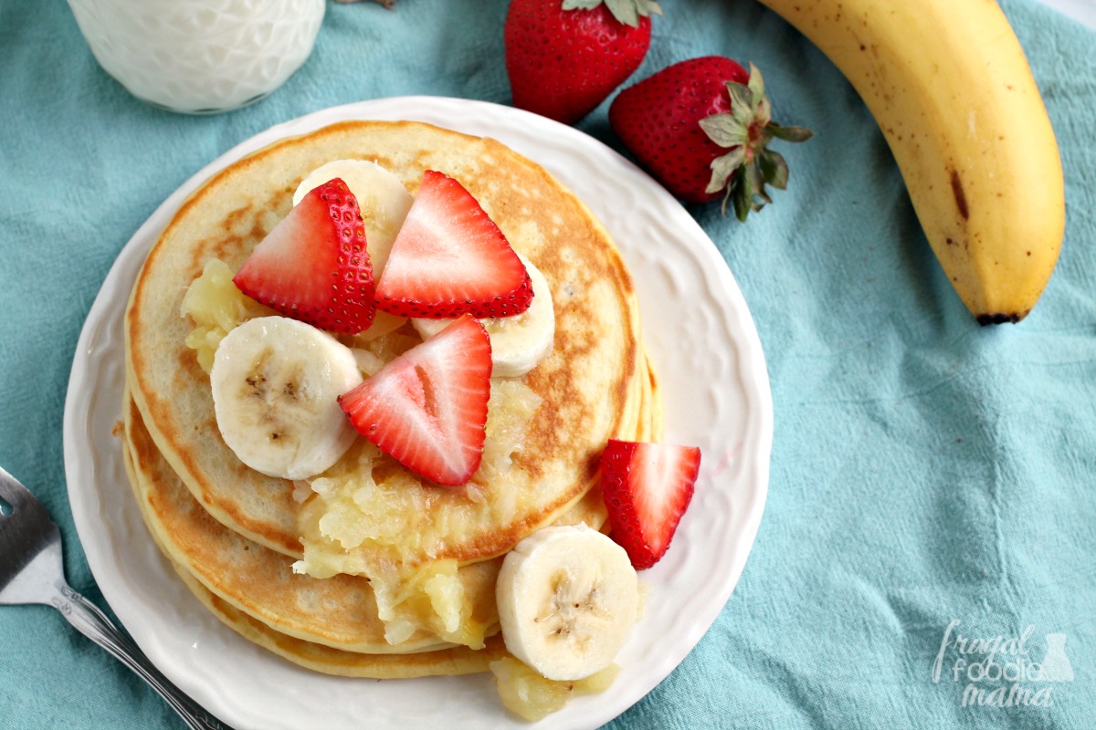 Frugal Foodie Mama Banana Split Greek Yogurt Pancakes
