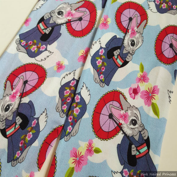 Irregular Choice Blossom Bunny tights AW18 kimono wearing bunny printed tights flatlay