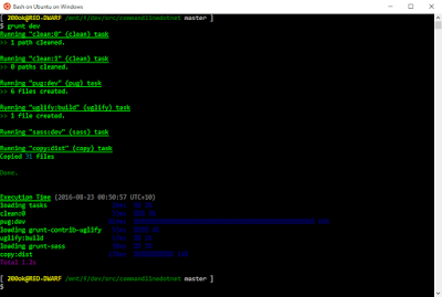 Screenshot of WSL running grunt tasks