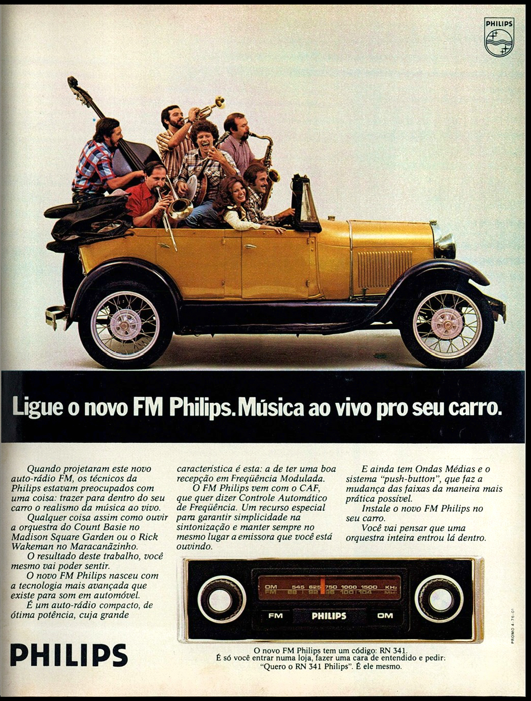 Propaganda do rádio para automóveis da Philips na metade dos anos 70