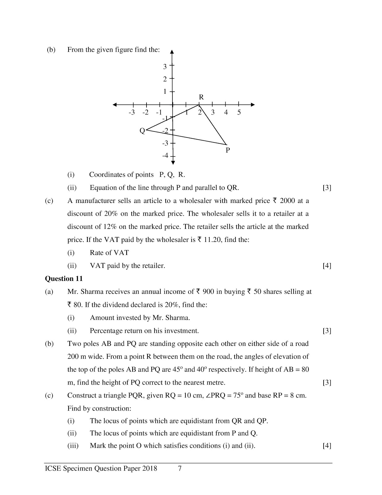icse 2018 10TH class Mathematics sample question paper ICSE 2018 class 10th Mathematics specimen question paper