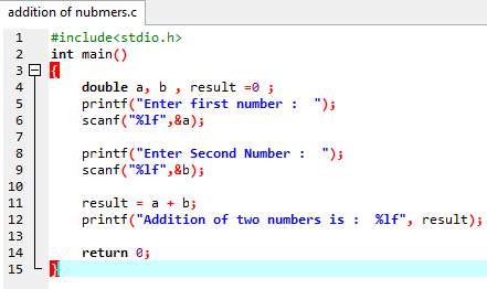 Information: Program Code for Addition of Two Numbers using C ...
