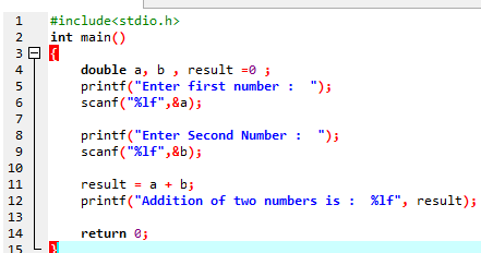 Information: Program Code for Addition of Two Numbers using C ...