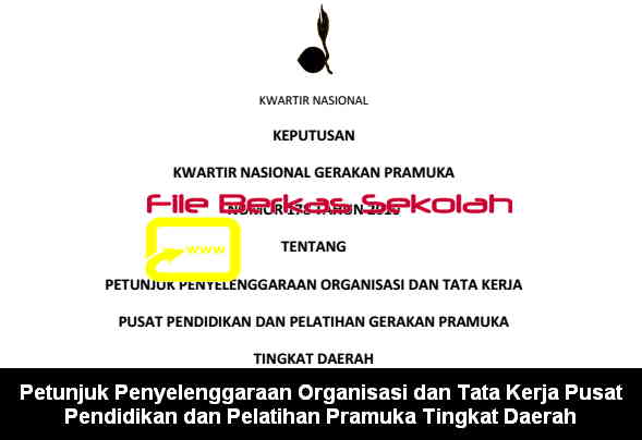 Petunjuk Penyelenggaraan Organisasi dan Tata Kerja Pusat Pendidikan dan Pelatihan Pramuka Tingkat Daerah Petunjuk Penyelenggaraan Organisasi dan Tata Kerja Pusat Pendidikan dan Pelatihan Pramuka Tingkat Daerah