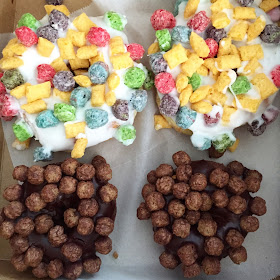 Fruity Pebbles and Cocoa Crisp Doughnuts from Voodoo Doughnuts Fruity Pebbles and Cocoa Crisp Doughnuts from Voodoo Doughnuts