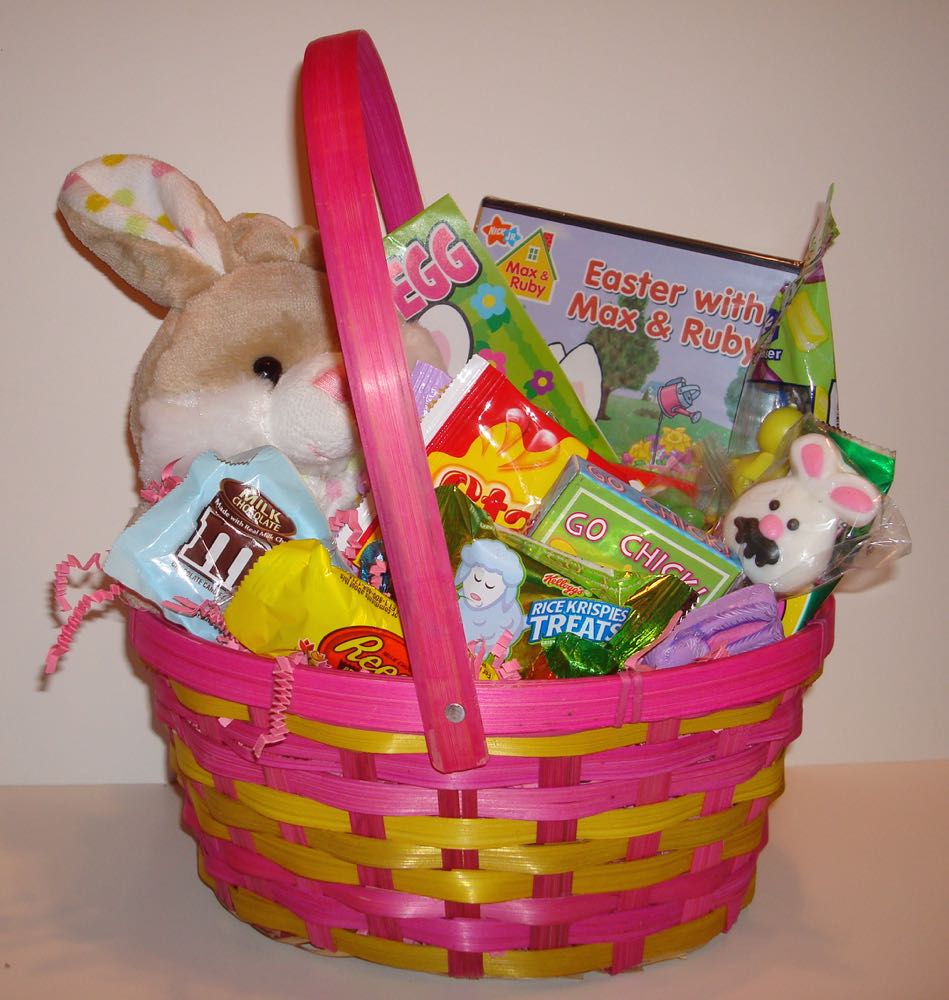 easter baskets filled with candy and toys