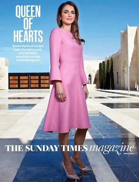 Queen Rania wore Valentino Virgin wool and silk dress for gave an interview with The Sunday Times Magazine