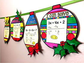 Christmas math solving equations ornaments for Algebra