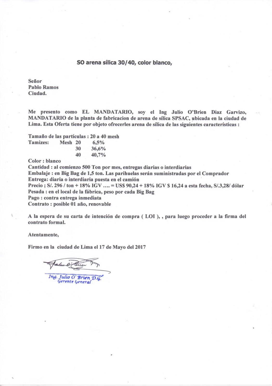 Carta De Oferta De Producto