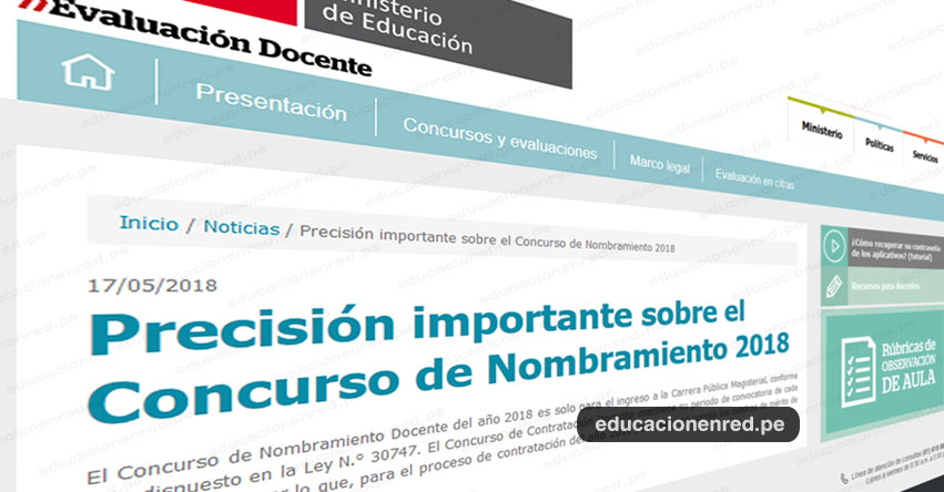 MINEDU: Precisión importante sobre el Concurso de Nombramiento Docente 2018 y Contratación Docente - www.minedu.gob.pe MINEDU: Precisión importante sobre el Concurso de Nombramiento Docente 2018 y Contratación Docente - www.minedu.gob.pe