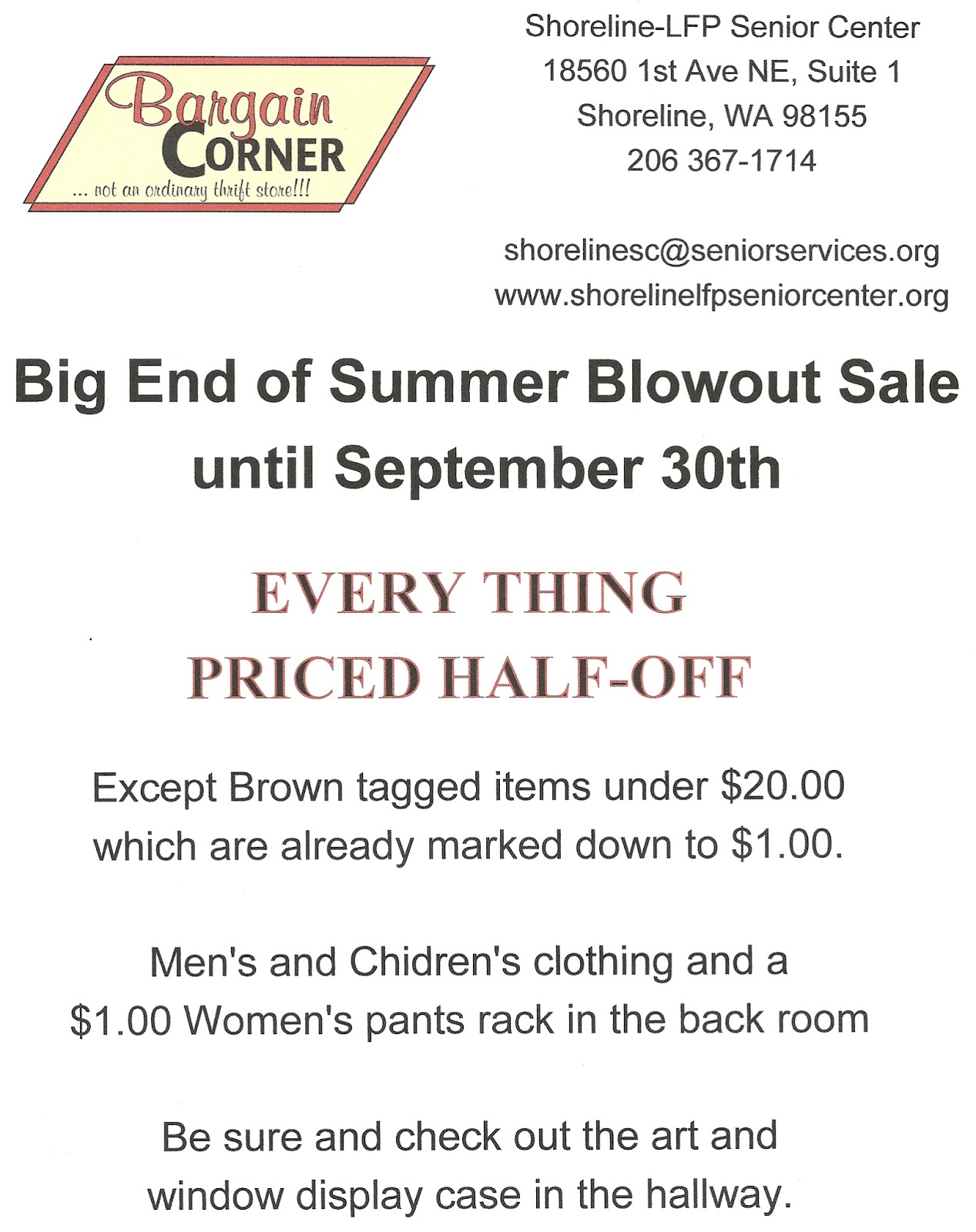 Shoreline Area News Blow out sale at Bargain Corner