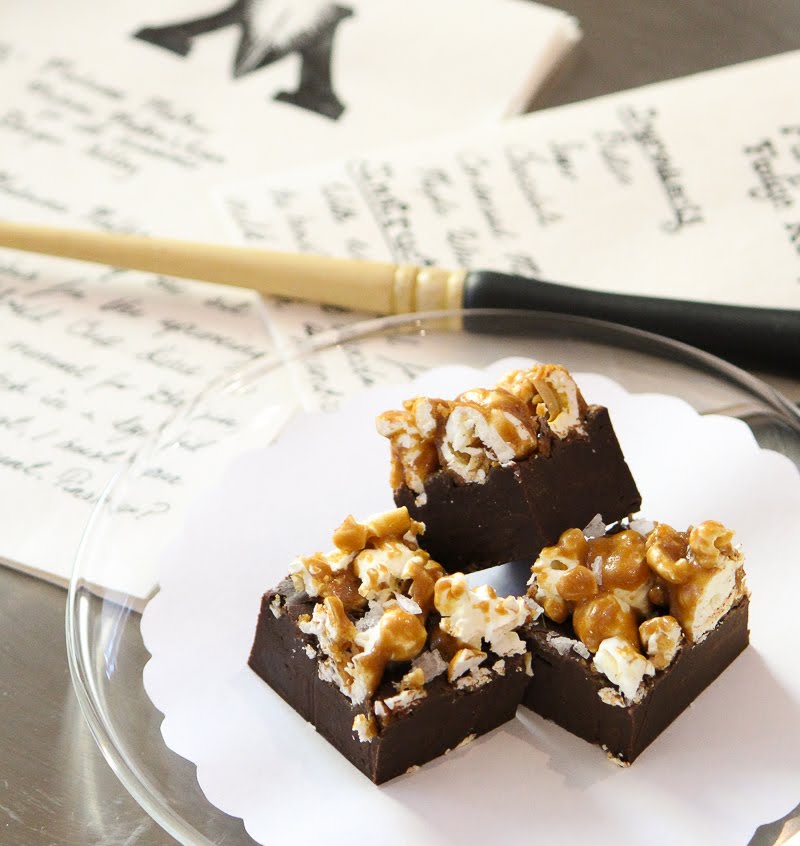 Sweet and salty combine perfectly in this caramel-coated popcorn fudge