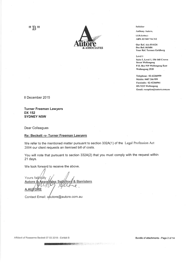 Sworn affidavit of Roseanne Beckett, 7 March 2018