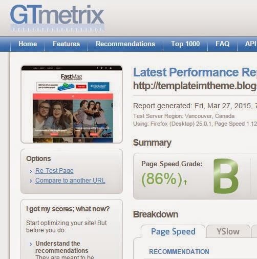 fast load template fastMag dari GTmetrix