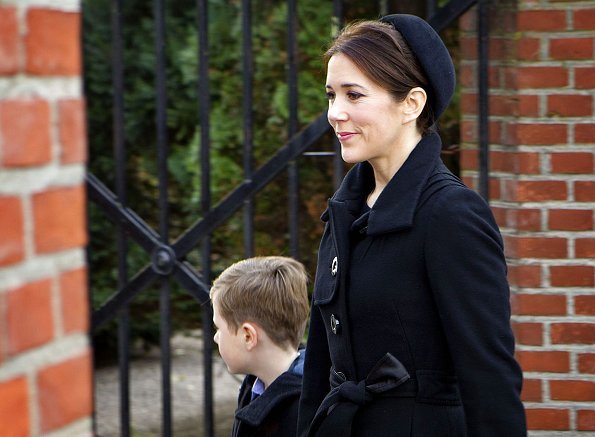 Crown Princess Mary and her oldest son Prince Christian arrived to Vinderød church to attend the funeral of her lady's maid, Tina Jørgensen in Copenhagen