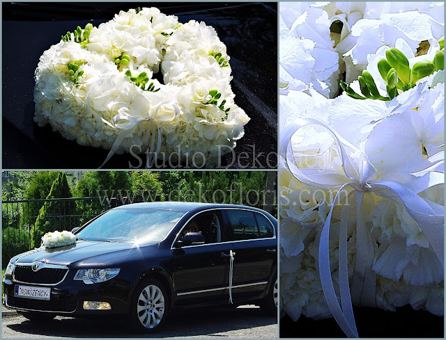 Ślubna dekoracja samochodu opolskie - kwiatowe serce