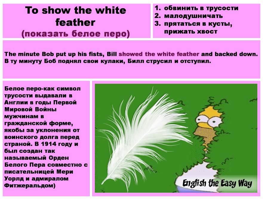 Что значит белое перо. To show a White Feather идиома. Show the White Feather. Белое перо символ трусости. White Feather идиома
