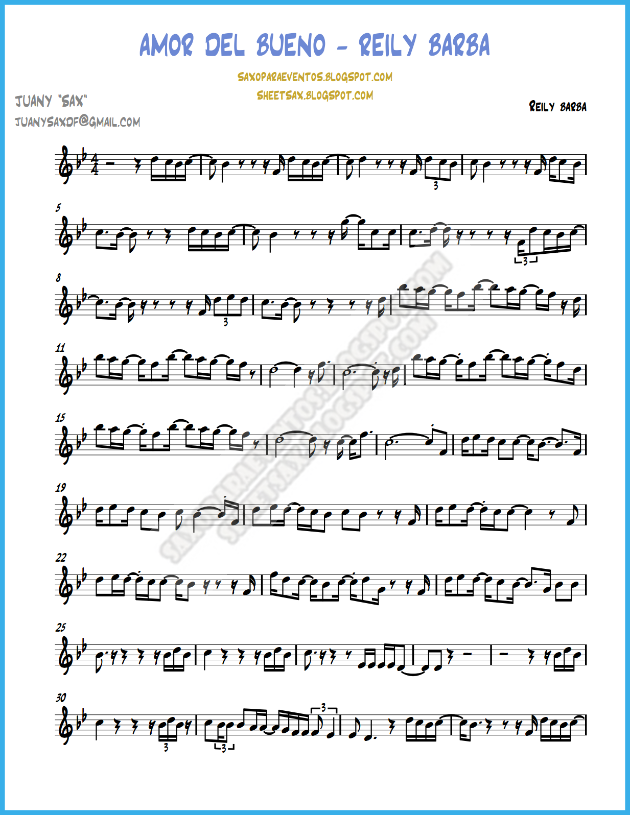 sesión codo vitamina Amor del bueno de Reily - Pista + partitura gratis del tema Amor del bueno  para tu instrumento! - Partituras y pistas para saxo | Sheet music and Play  Along for sax