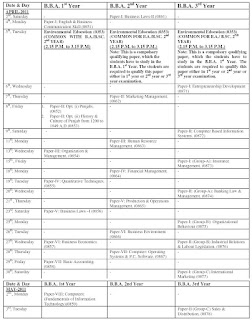 BBA Date Sheet 2011 PU Chandigarh